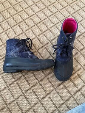 Sperry Navy and Pink Kids Duck Boots